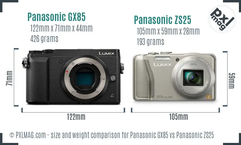 Panasonic GX85 vs Panasonic ZS25 size comparison