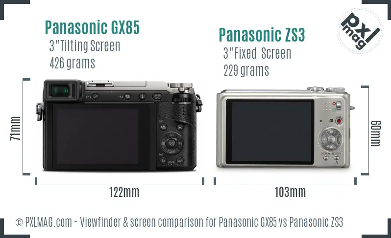 Panasonic GX85 vs Panasonic ZS3 Screen and Viewfinder comparison