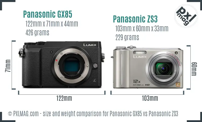 Panasonic GX85 vs Panasonic ZS3 size comparison