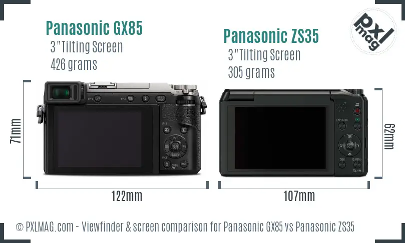 Panasonic GX85 vs Panasonic ZS35 Screen and Viewfinder comparison