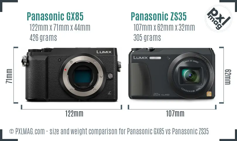 Panasonic GX85 vs Panasonic ZS35 size comparison