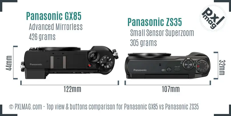 Panasonic GX85 vs Panasonic ZS35 top view buttons comparison