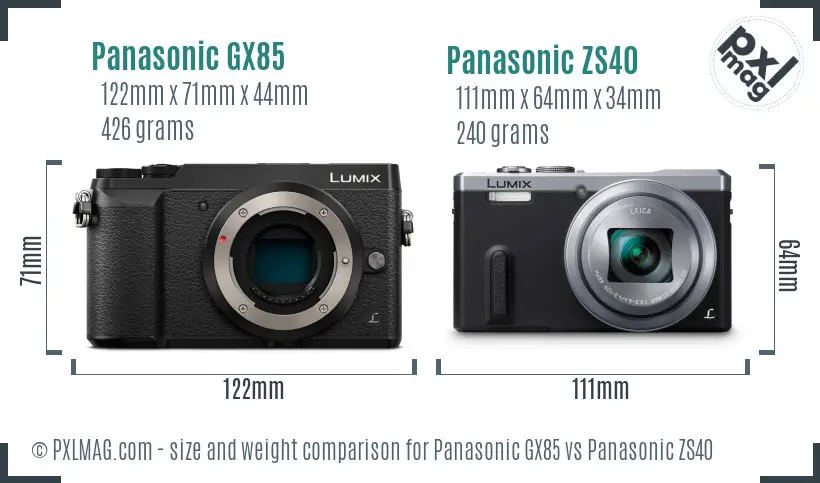 Panasonic GX85 vs Panasonic ZS40 size comparison