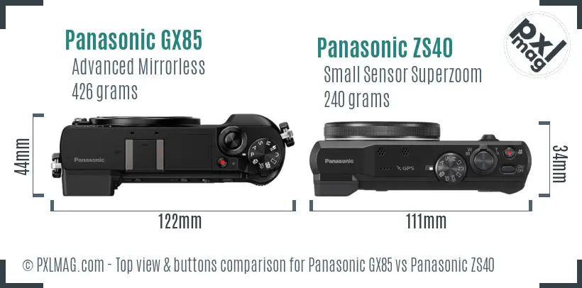 Panasonic GX85 vs Panasonic ZS40 top view buttons comparison