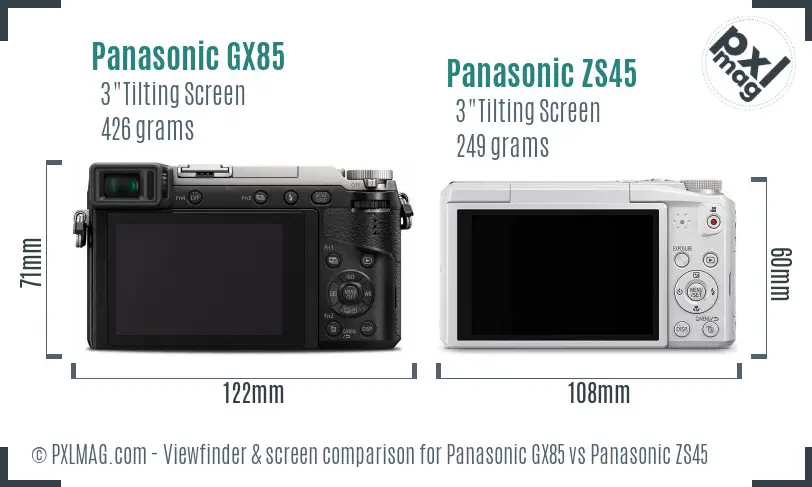 Panasonic GX85 vs Panasonic ZS45 Screen and Viewfinder comparison