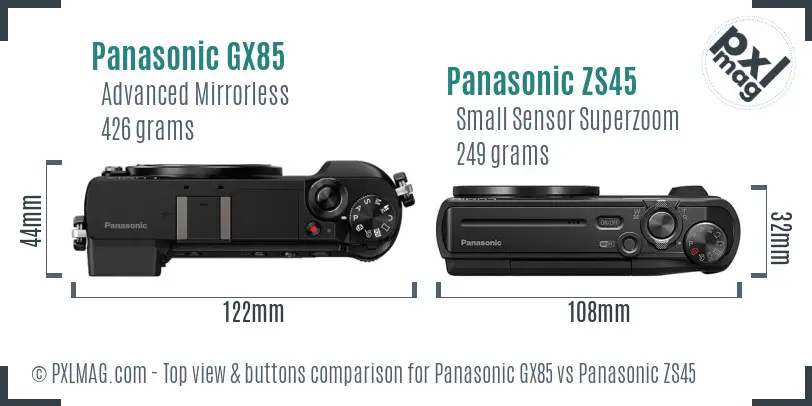 Panasonic GX85 vs Panasonic ZS45 top view buttons comparison