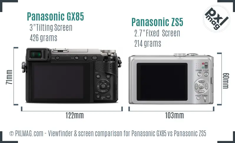 Panasonic GX85 vs Panasonic ZS5 Screen and Viewfinder comparison