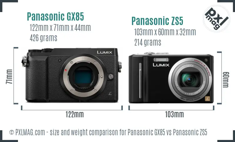 Panasonic GX85 vs Panasonic ZS5 size comparison
