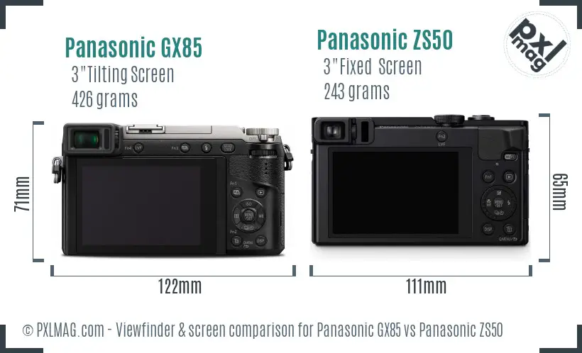 Panasonic GX85 vs Panasonic ZS50 Screen and Viewfinder comparison
