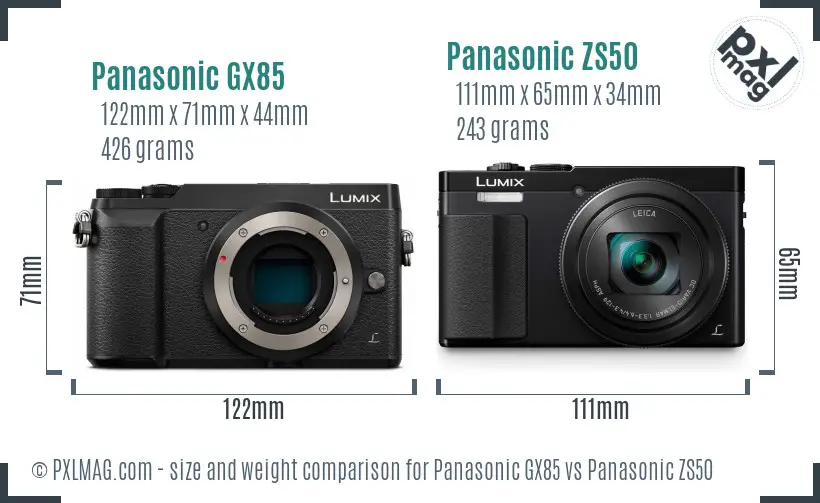 Panasonic GX85 vs Panasonic ZS50 size comparison