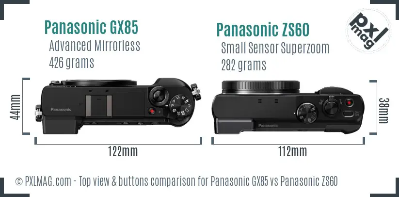 Panasonic GX85 vs Panasonic ZS60 top view buttons comparison