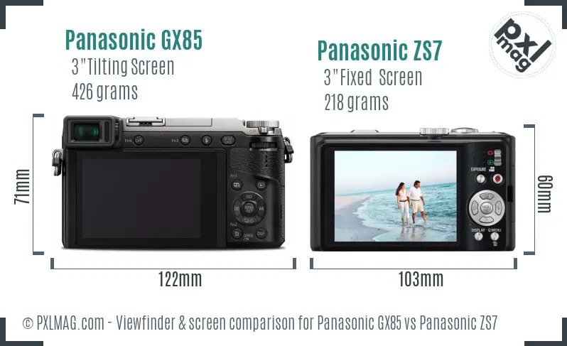 Panasonic GX85 vs Panasonic ZS7 Screen and Viewfinder comparison