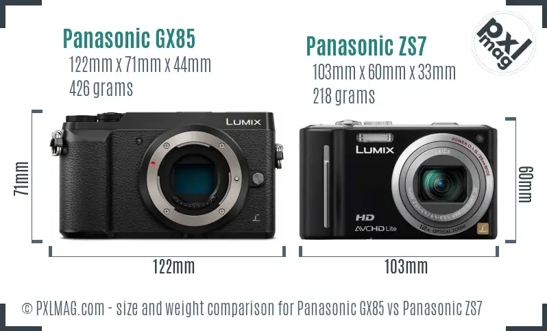 Panasonic GX85 vs Panasonic ZS7 size comparison