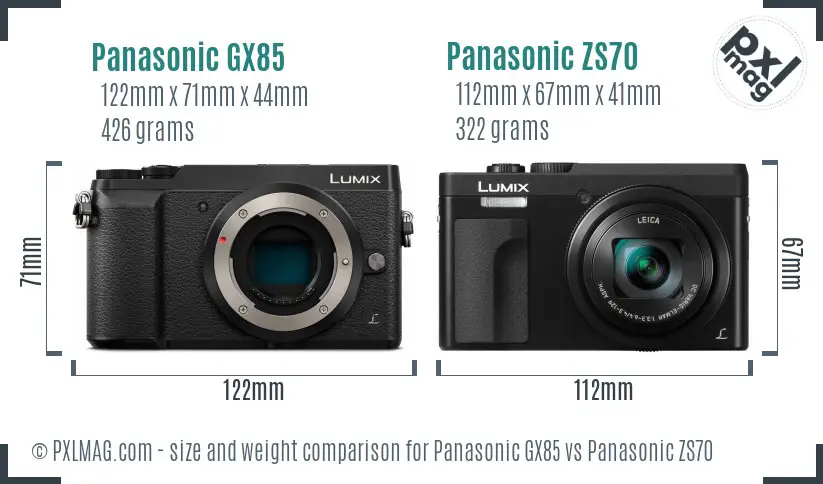 Panasonic GX85 vs Panasonic ZS70 size comparison