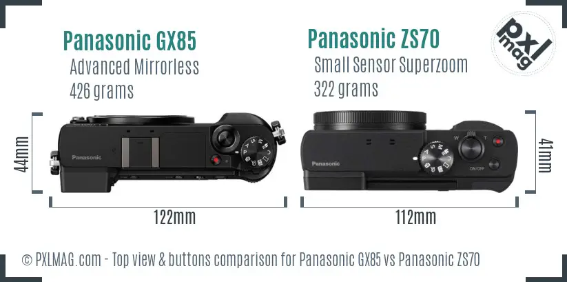 Panasonic GX85 vs Panasonic ZS70 top view buttons comparison