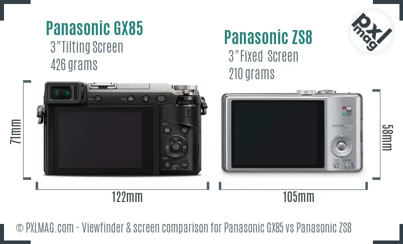 Panasonic GX85 vs Panasonic ZS8 Screen and Viewfinder comparison