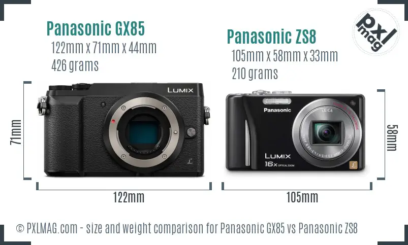 Panasonic GX85 vs Panasonic ZS8 size comparison
