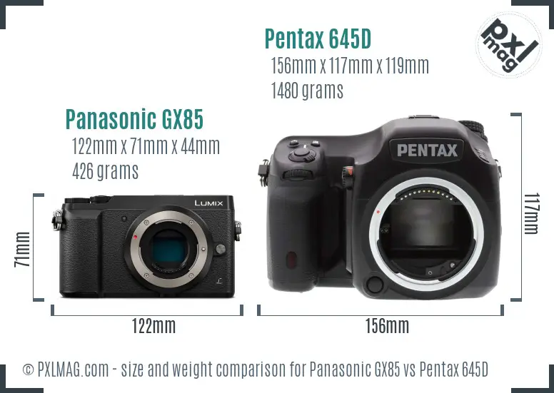 Panasonic GX85 vs Pentax 645D size comparison