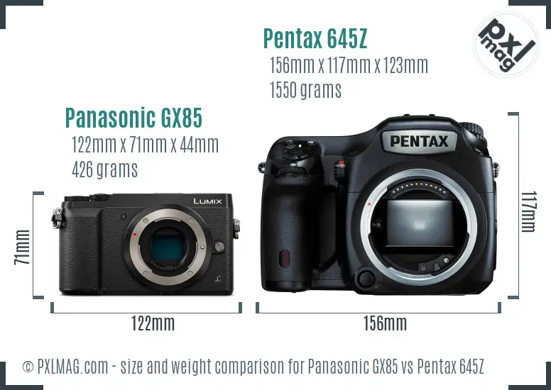 Panasonic GX85 vs Pentax 645Z size comparison