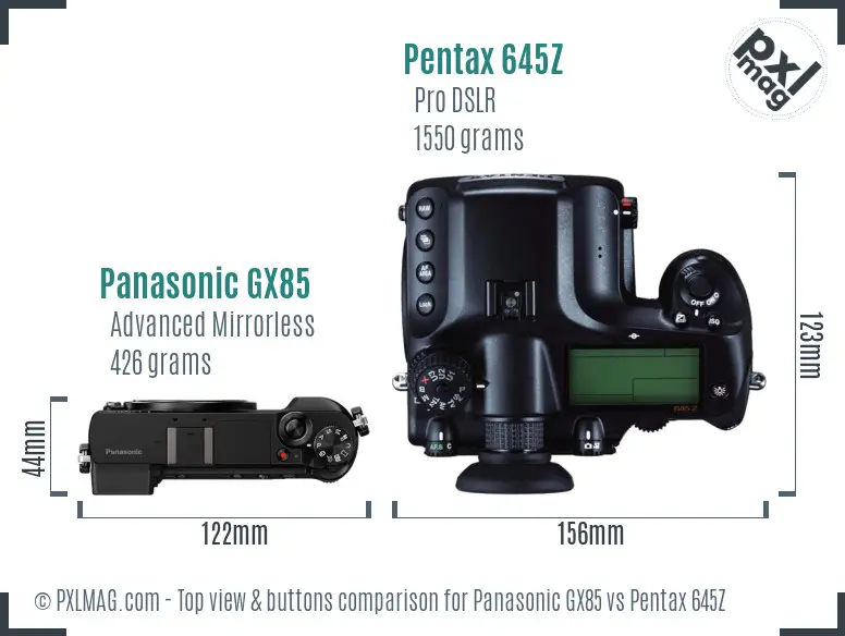 Panasonic GX85 vs Pentax 645Z top view buttons comparison