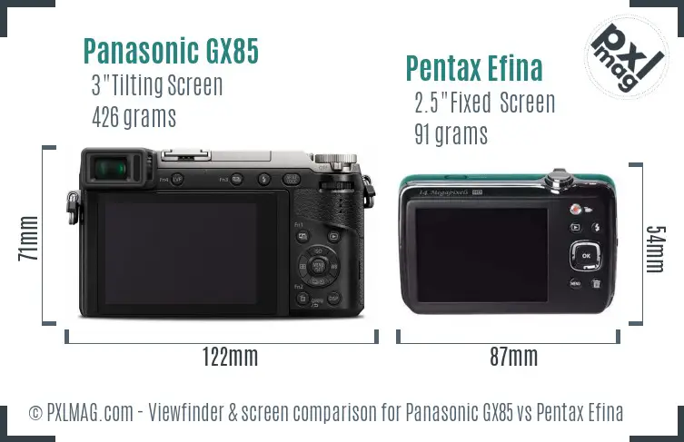 Panasonic GX85 vs Pentax Efina Screen and Viewfinder comparison