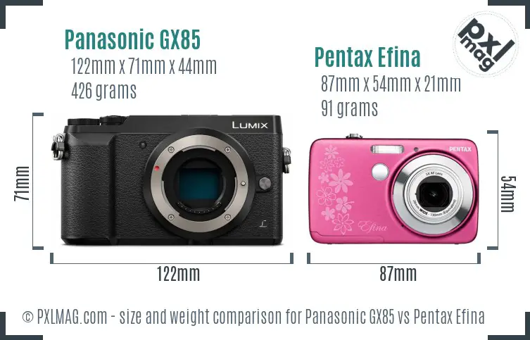Panasonic GX85 vs Pentax Efina size comparison