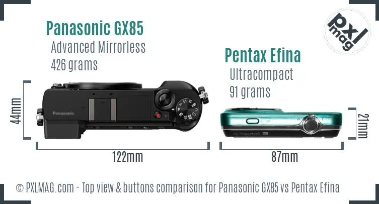 Panasonic GX85 vs Pentax Efina top view buttons comparison