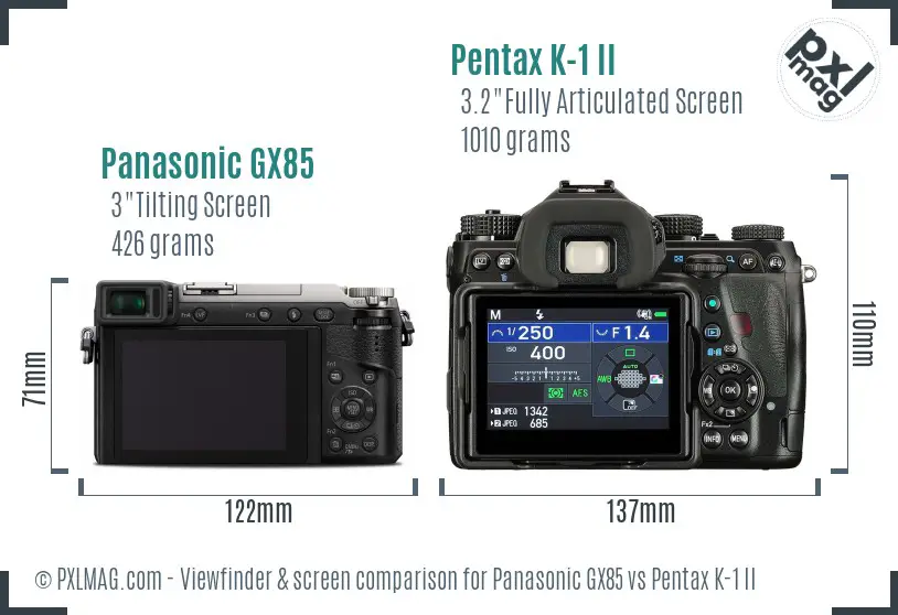 Panasonic GX85 vs Pentax K-1 II Screen and Viewfinder comparison