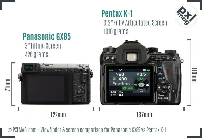 Panasonic GX85 vs Pentax K-1 Screen and Viewfinder comparison