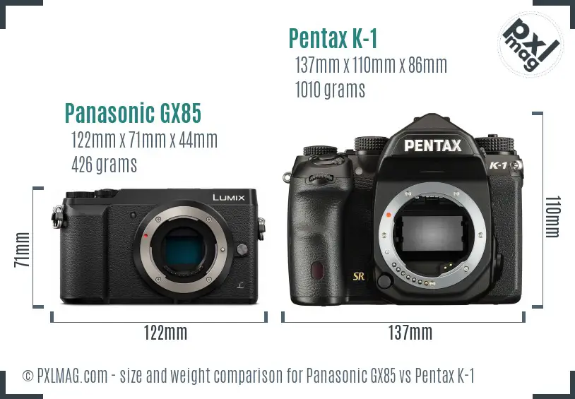 Panasonic GX85 vs Pentax K-1 size comparison