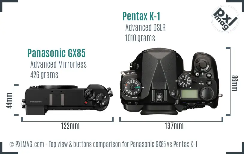 Panasonic GX85 vs Pentax K-1 top view buttons comparison