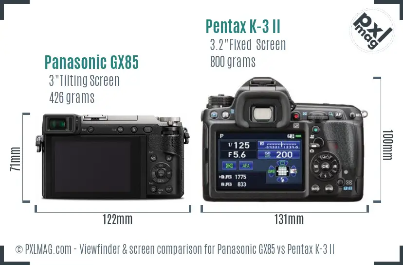 Panasonic GX85 vs Pentax K-3 II Screen and Viewfinder comparison