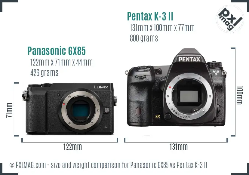 Panasonic GX85 vs Pentax K-3 II size comparison