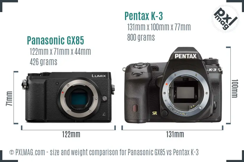 Panasonic GX85 vs Pentax K-3 size comparison