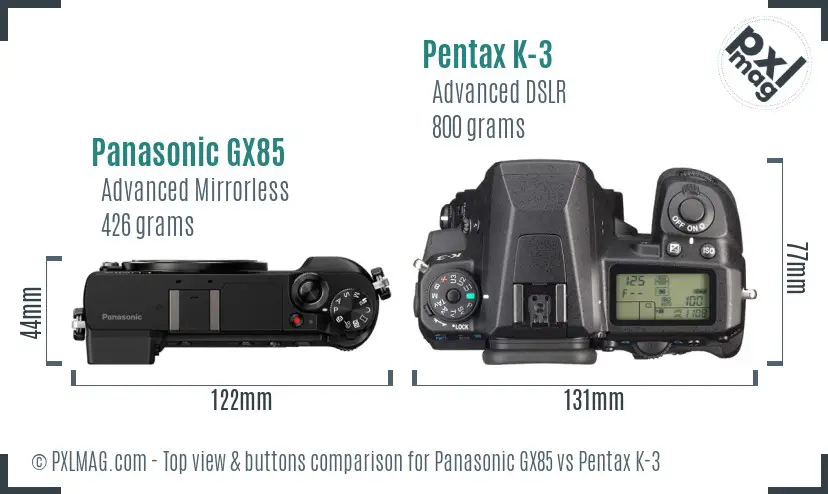 Panasonic GX85 vs Pentax K-3 top view buttons comparison