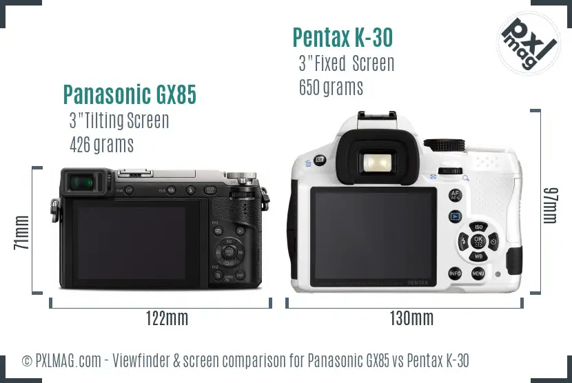 Panasonic GX85 vs Pentax K-30 Screen and Viewfinder comparison