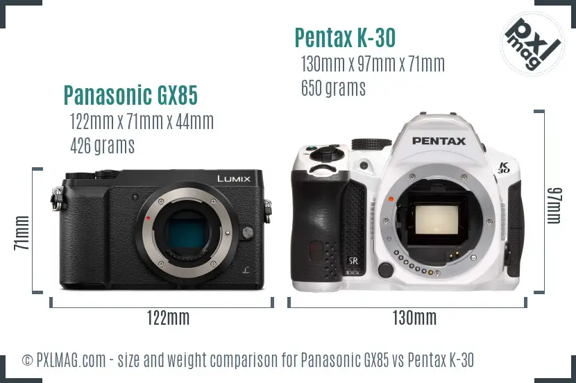 Panasonic GX85 vs Pentax K-30 size comparison