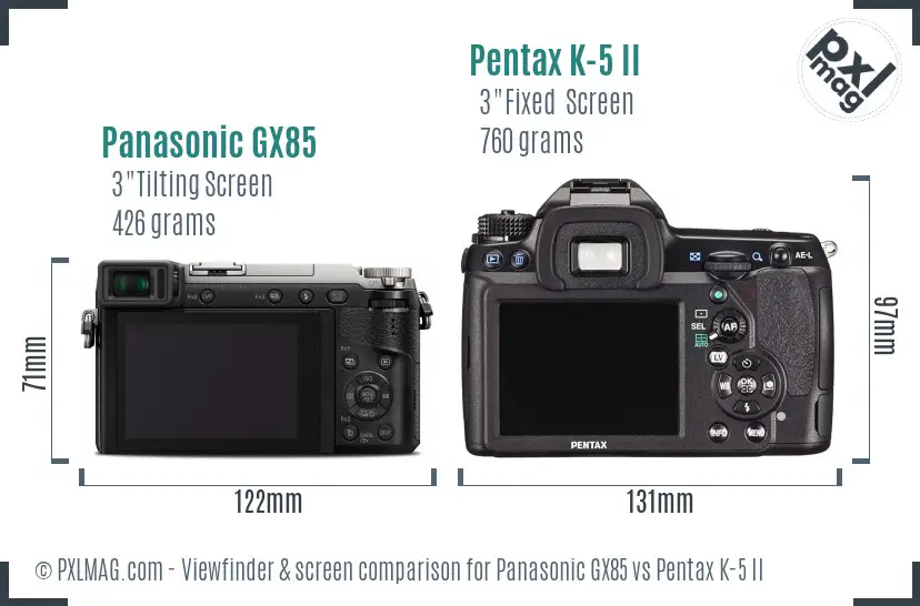 Panasonic GX85 vs Pentax K-5 II Screen and Viewfinder comparison