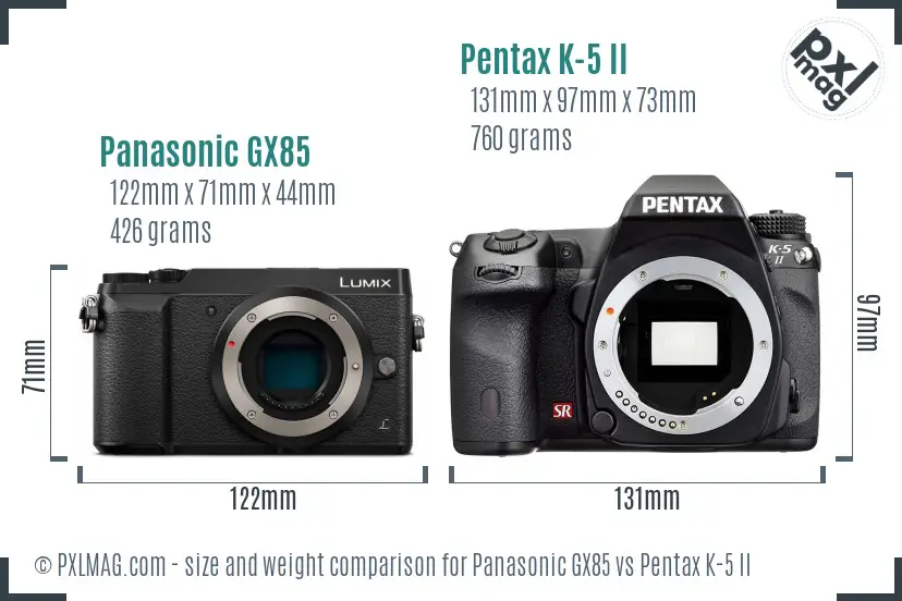 Panasonic GX85 vs Pentax K-5 II size comparison