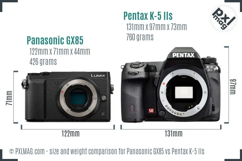 Panasonic GX85 vs Pentax K-5 IIs size comparison