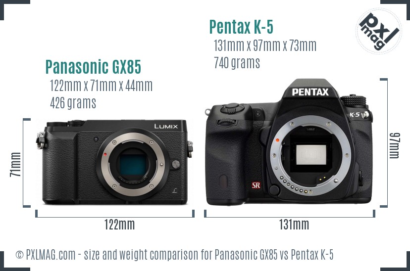 Panasonic GX85 vs Pentax K-5 size comparison