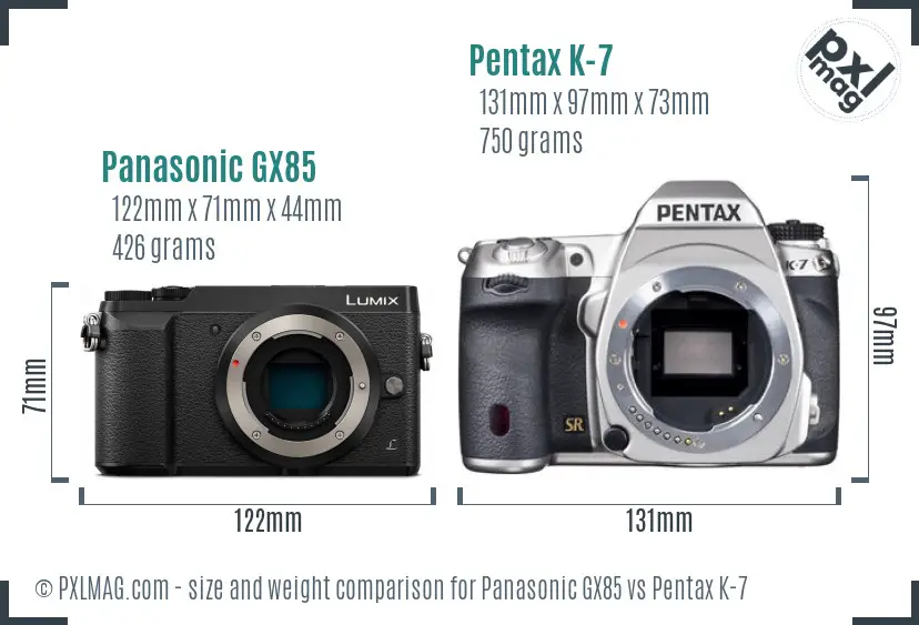 Panasonic GX85 vs Pentax K-7 size comparison