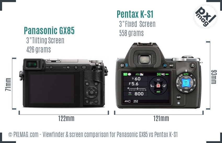 Panasonic GX85 vs Pentax K-S1 Screen and Viewfinder comparison