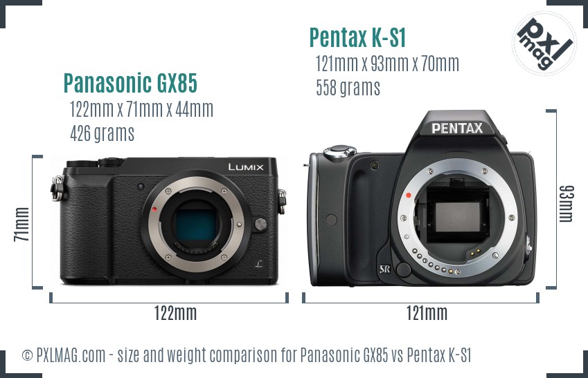 Panasonic GX85 vs Pentax K-S1 size comparison