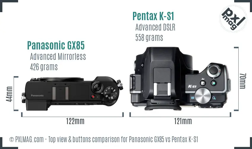 Panasonic GX85 vs Pentax K-S1 top view buttons comparison