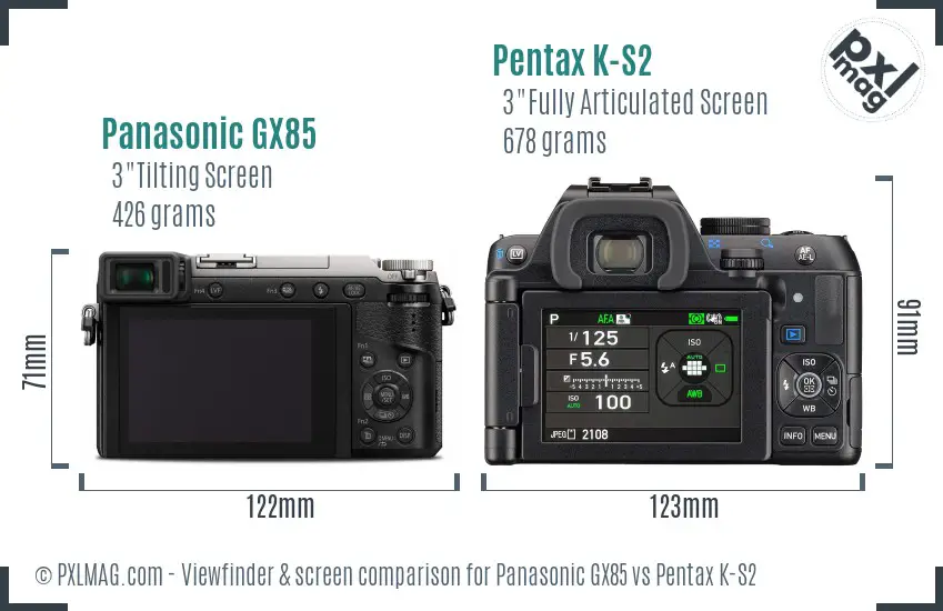 Panasonic GX85 vs Pentax K-S2 Screen and Viewfinder comparison