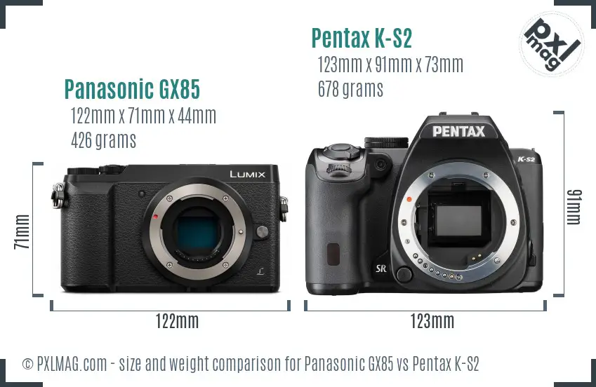 Panasonic GX85 vs Pentax K-S2 size comparison
