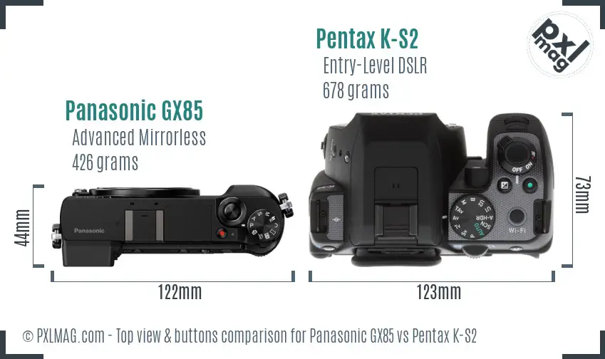 Panasonic GX85 vs Pentax K-S2 top view buttons comparison