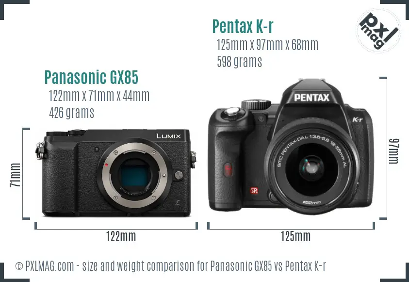 Panasonic GX85 vs Pentax K-r size comparison