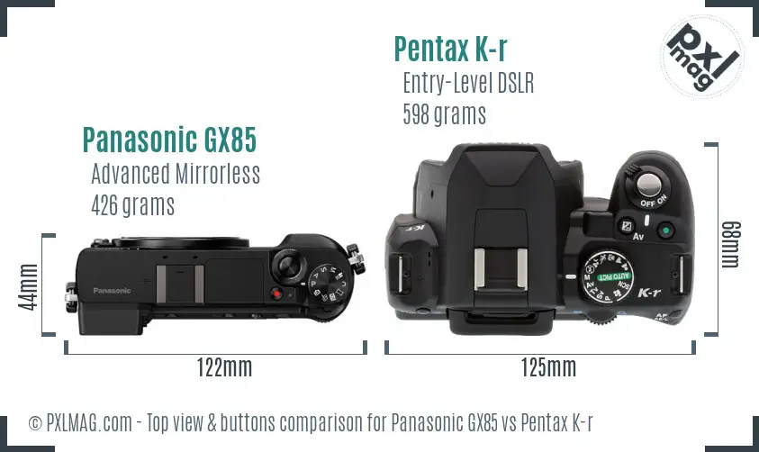 Panasonic GX85 vs Pentax K-r top view buttons comparison